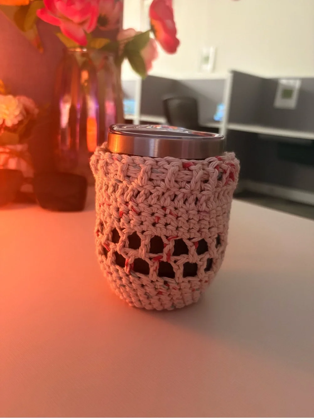Hand-Crocheted Drink Sleeve Cozy in Cream